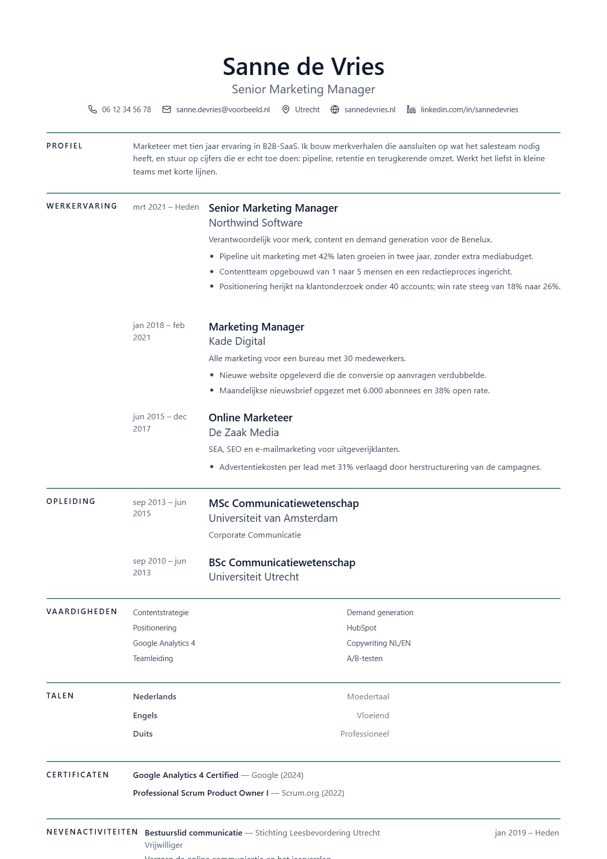Voorbeeld van het cv-template Leeuwarden