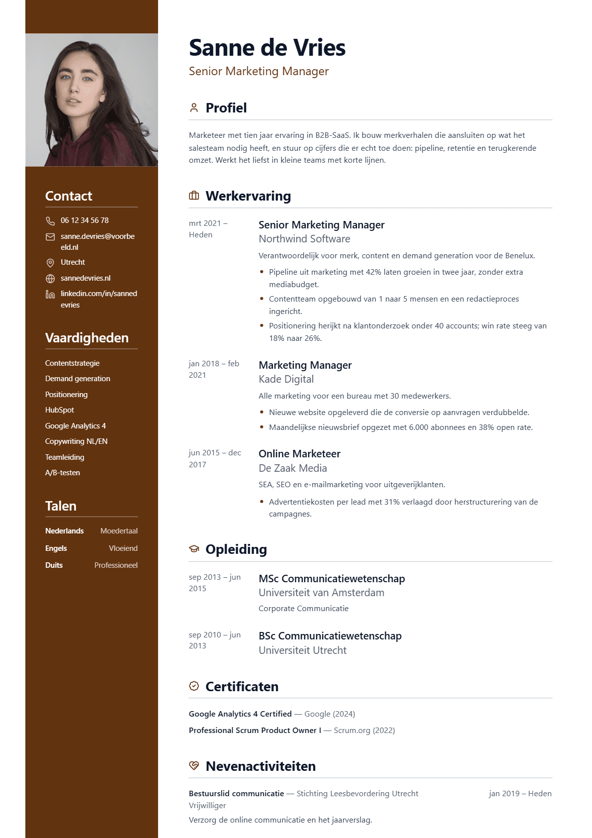 Voorbeeld van het cv-template Deventer